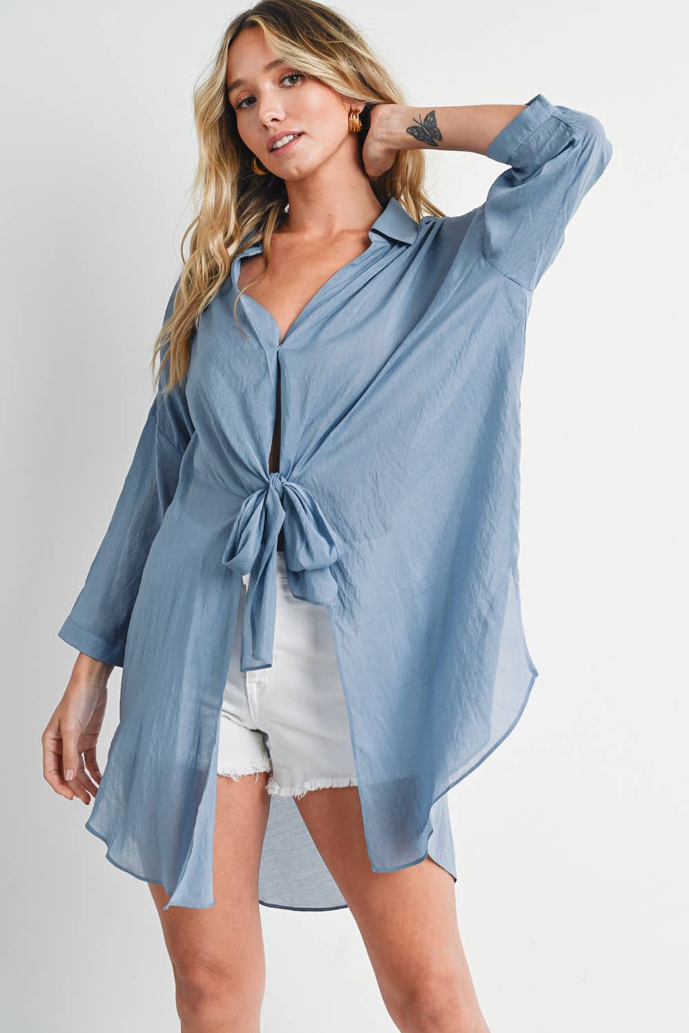 TIE-FRONT TUNIC SHIRT