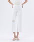 WHITE HIGH RISE UNEVEN RAW HEM CROP WIDE JEANS