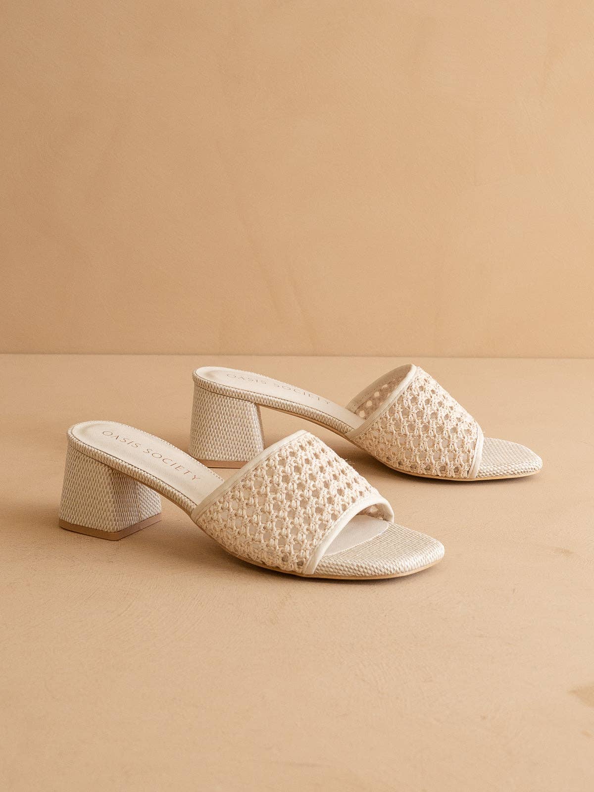 The Sharon | Ivory Textured Raffia Block Heel Slide Sandal