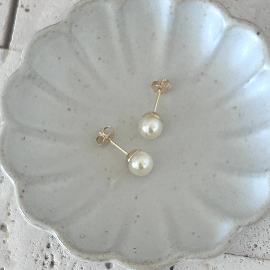 Pearl Stud Post Earrings 7mm Gold Filled