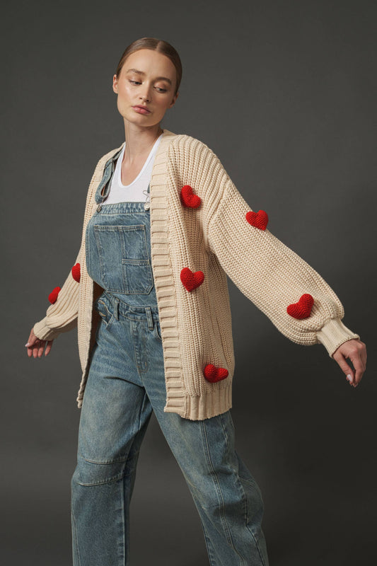 3D HEART CHUNKY CARDIGAN