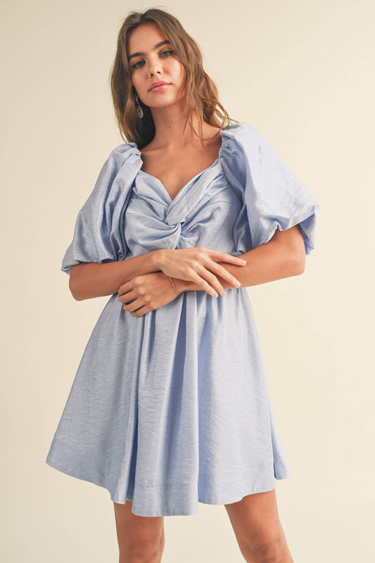 Puff Balloon Sleeve Knot Dress