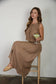 Blu Pepper - SMOCKED WAIST RUFFLE DETAIL BUTTON DOWN MIDI SKIRT: NATURAL