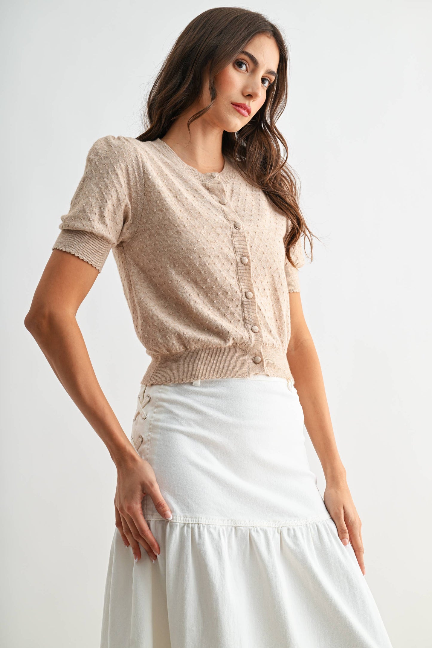 The Sandstone Button Knit Blouse