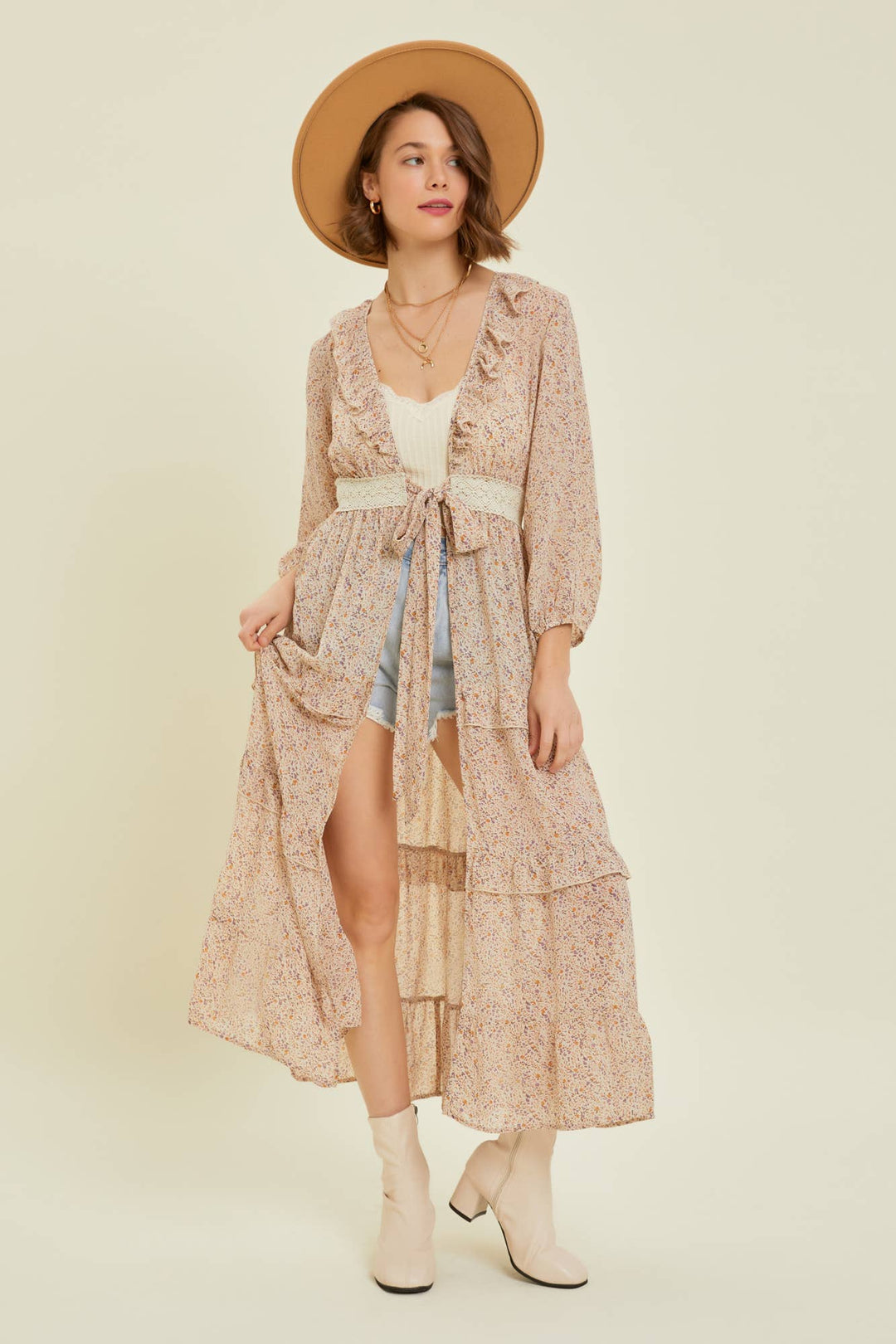 BOHO WESTERN MAXI OPEN-FRONT KIMONO