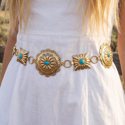 Western Round Concho Disc Chain Belt