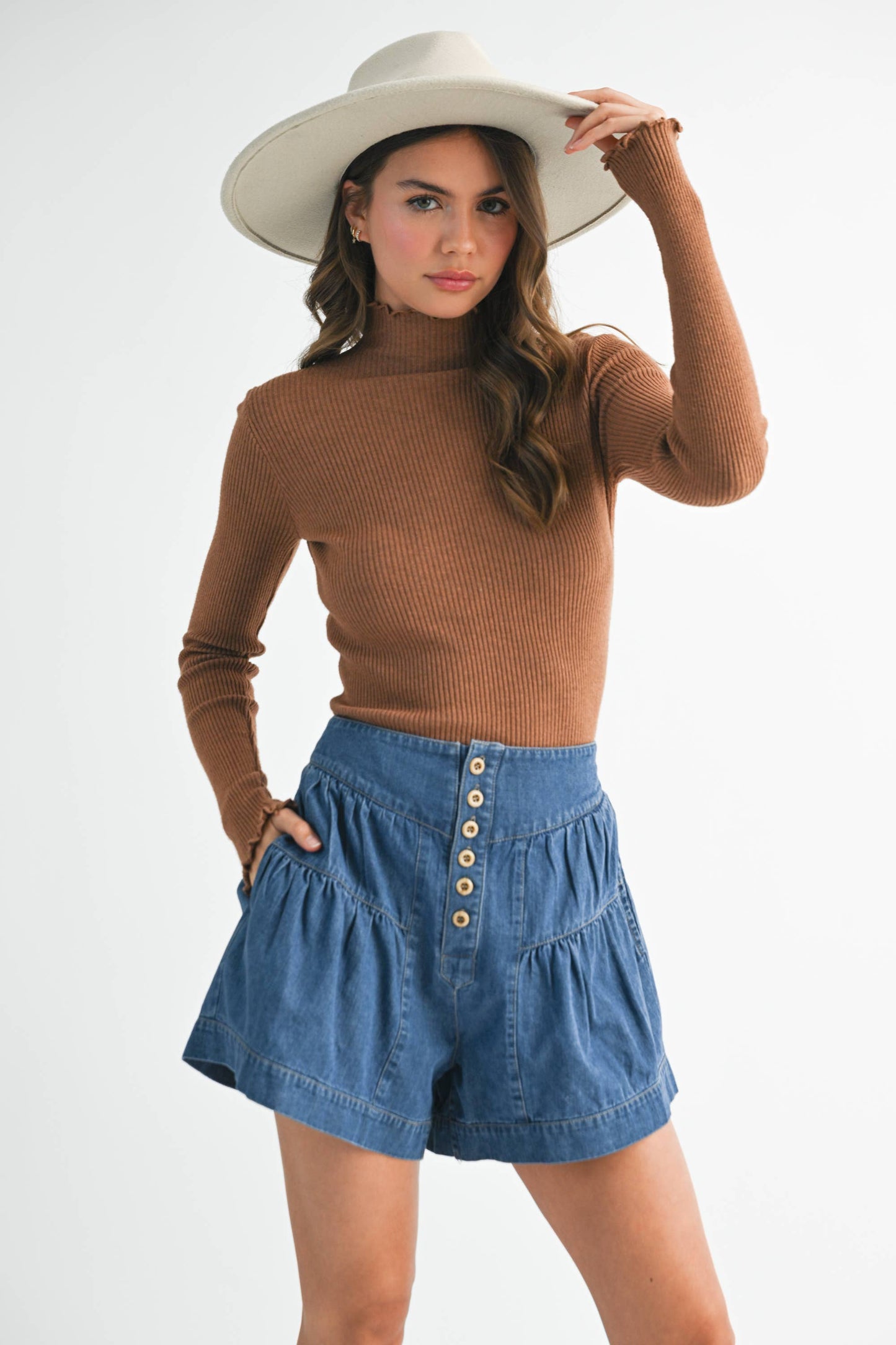 The Camille Mock Neck — Caramel