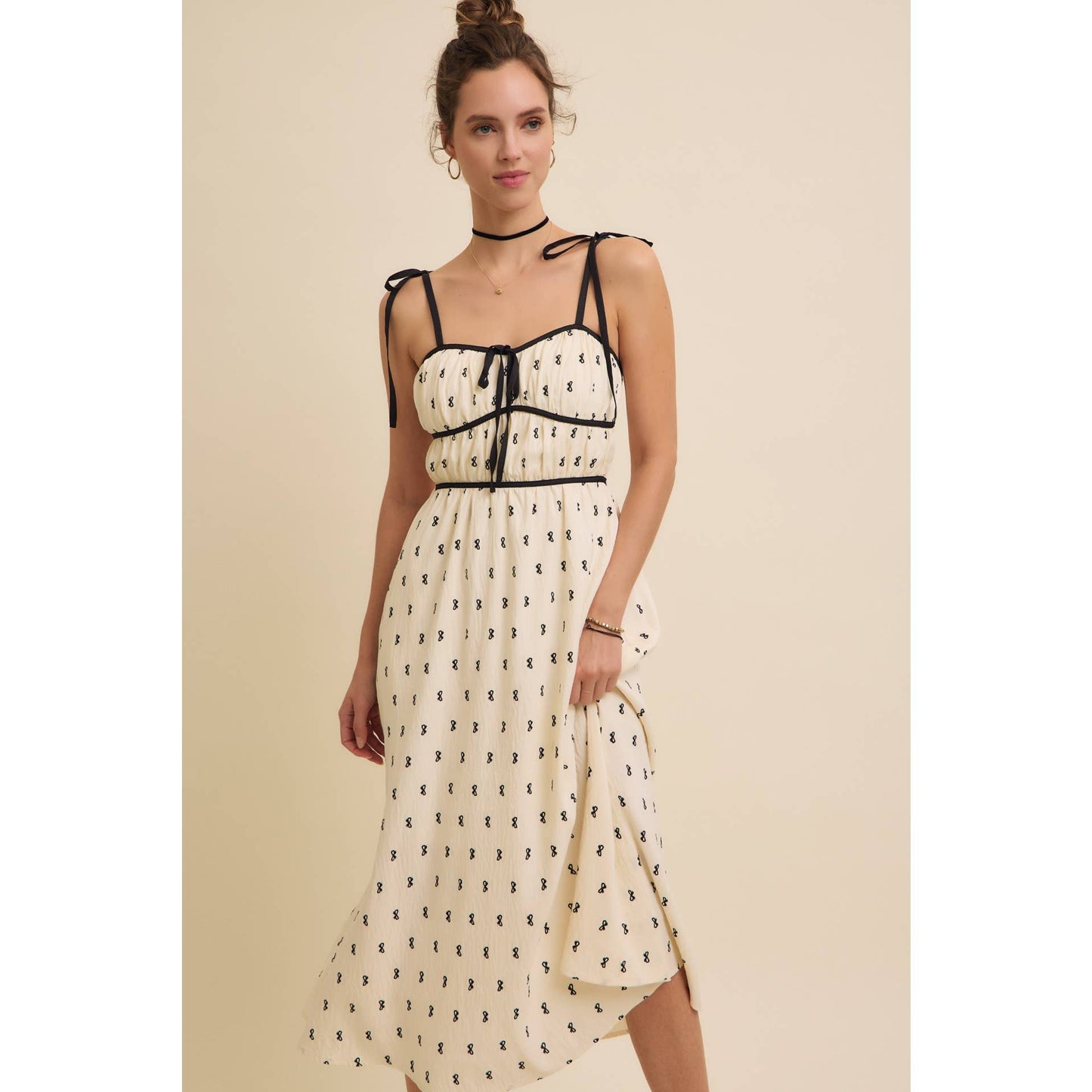 Bow-Printed Midi Dress