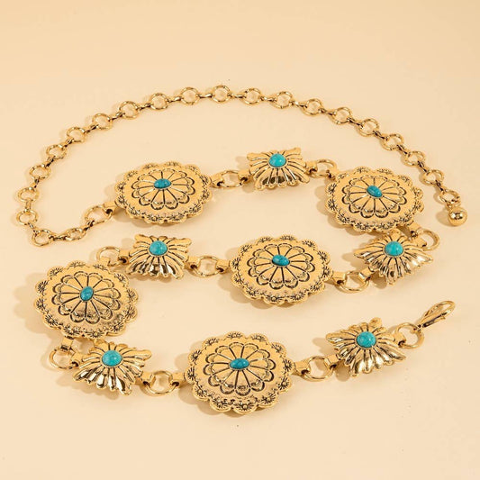 Western Round Concho Disc Chain Belt
