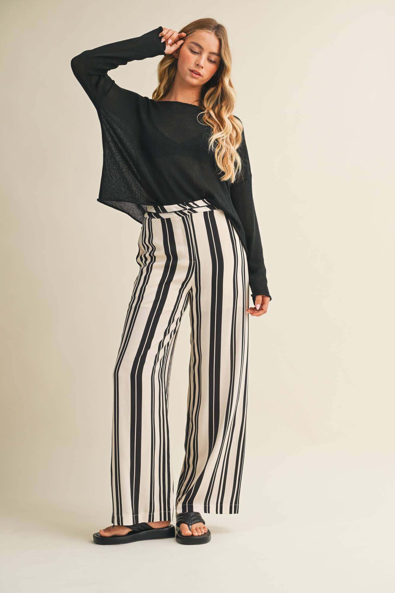 Mustard Seed - Sheer Knit Dropped Shoulder Pullover
: DK. TAUPE / L