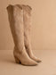 The Bronco Almond | Knee High Cowboy Western Boots