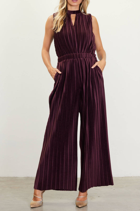 Pleated Velvet Jumpsuit