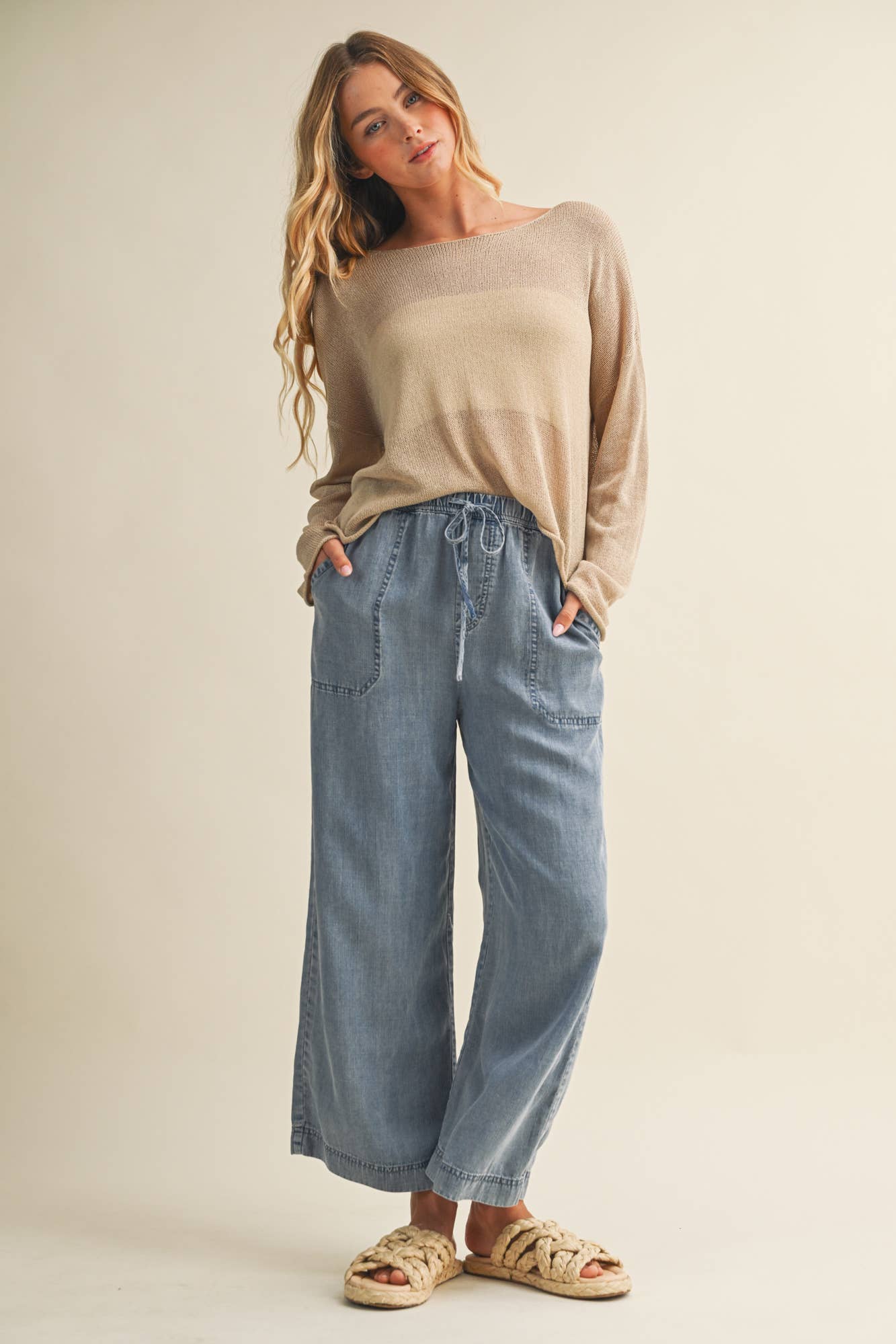 Mustard Seed - Sheer Knit Dropped Shoulder Pullover
: DUST SAGE / L