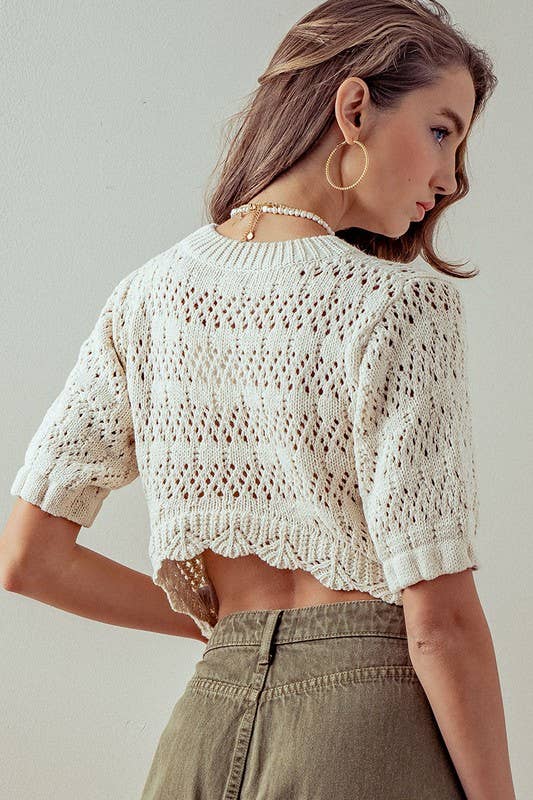 HOLLOW OUT CROCHET KNIT TOP