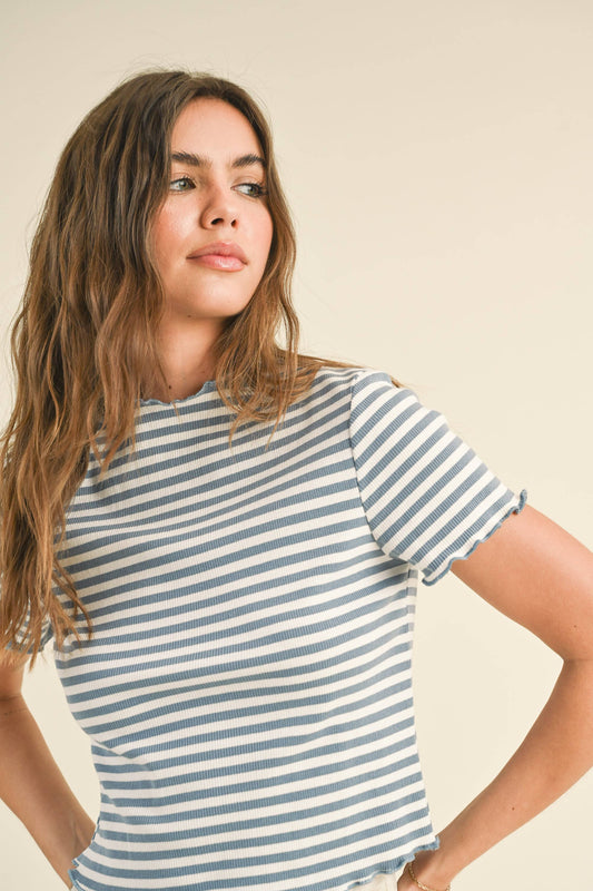 Stripe Ribbed Short Sleeve Top