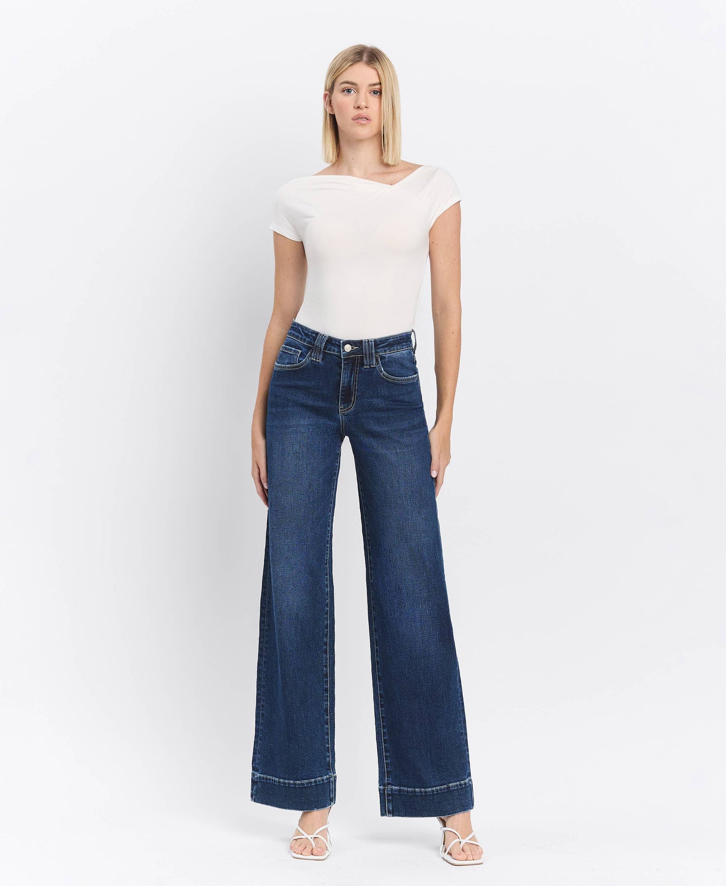 HIGH RISE DARK WASH TROUSER WIDE JEANS