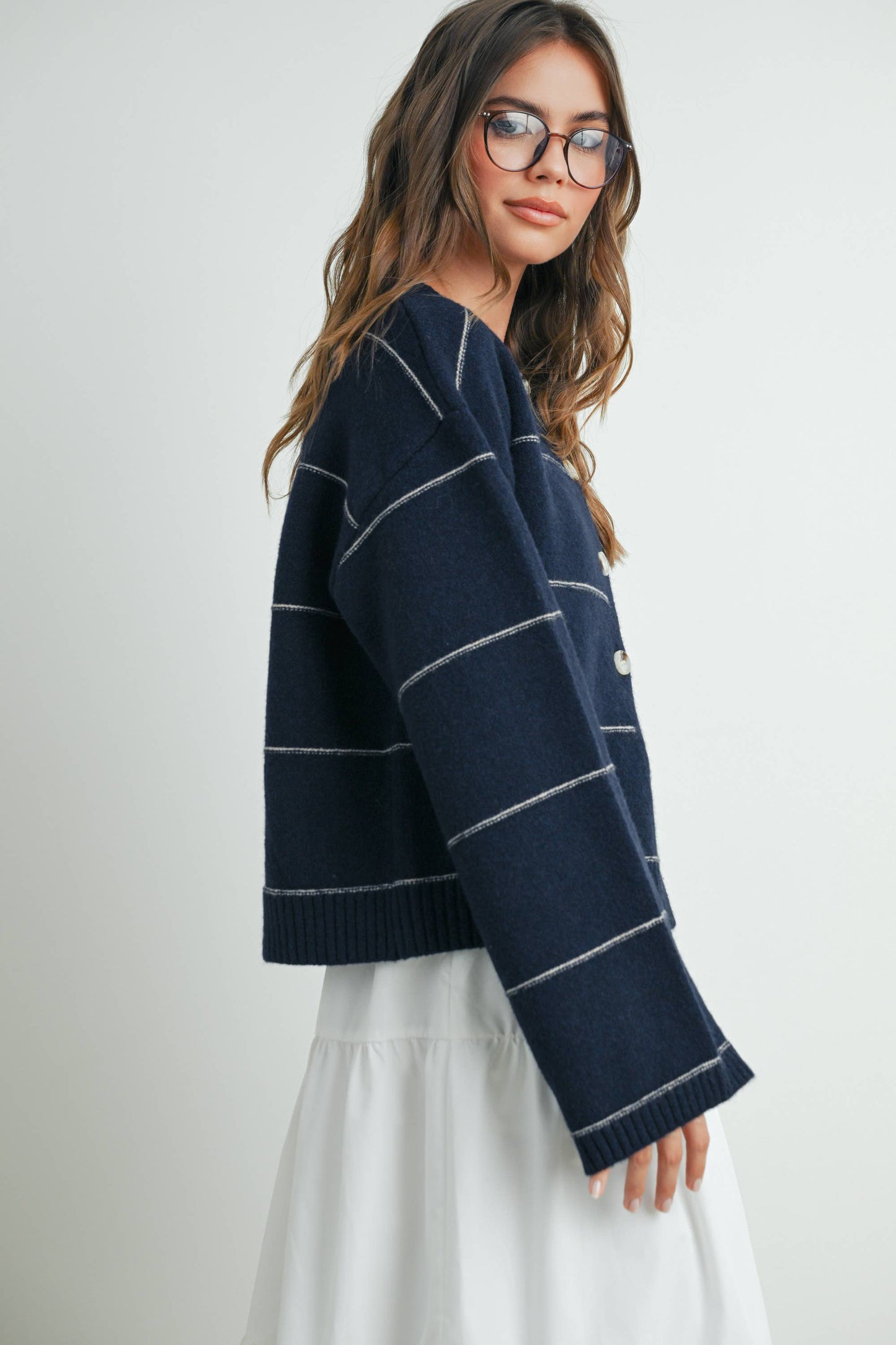 Button Front Striped Cardigan