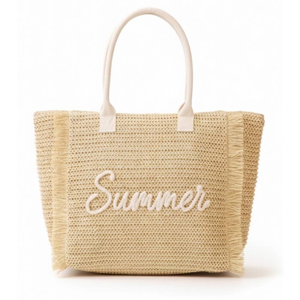 Straw Braided Summer Print Tote Bag