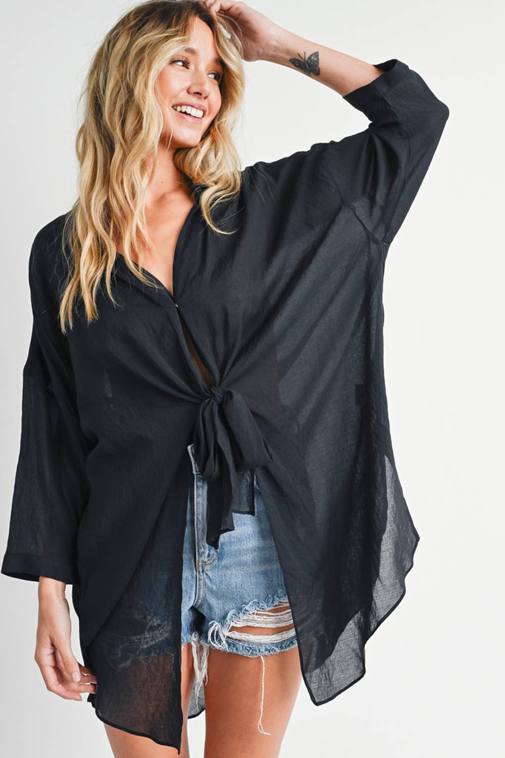 TIE-FRONT TUNIC SHIRT