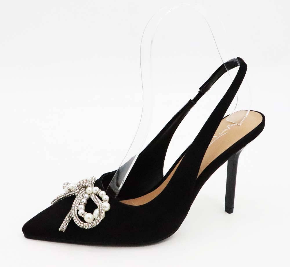Pearl Bow Pointy Toe Slingback Pumps