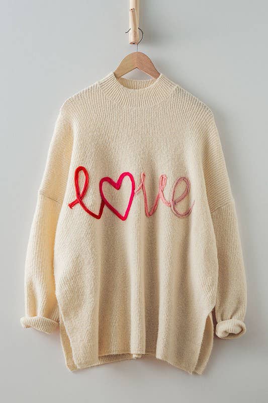 OVERSIZED LOVE EMBROIDERY SWEATER