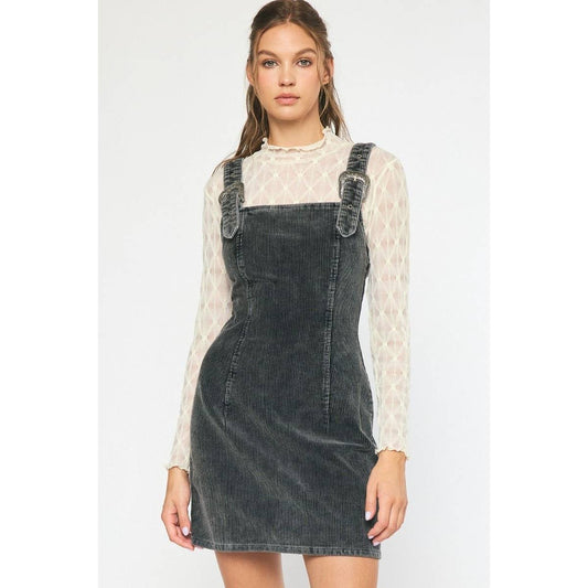 Corduroy sleeveless square-neck mini dress